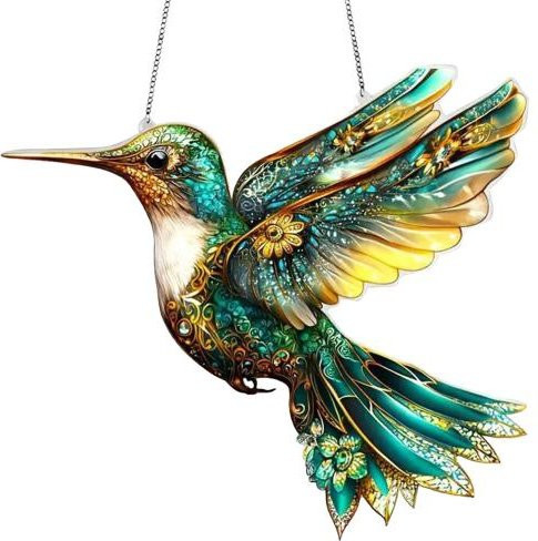Linggo Buntglas Kolibri Vogel-Sonnfänger als Hängeornament für Fenster, Wand und Garten, Mehrfarbig, B/H: 15 x 15 cm - Bild 1