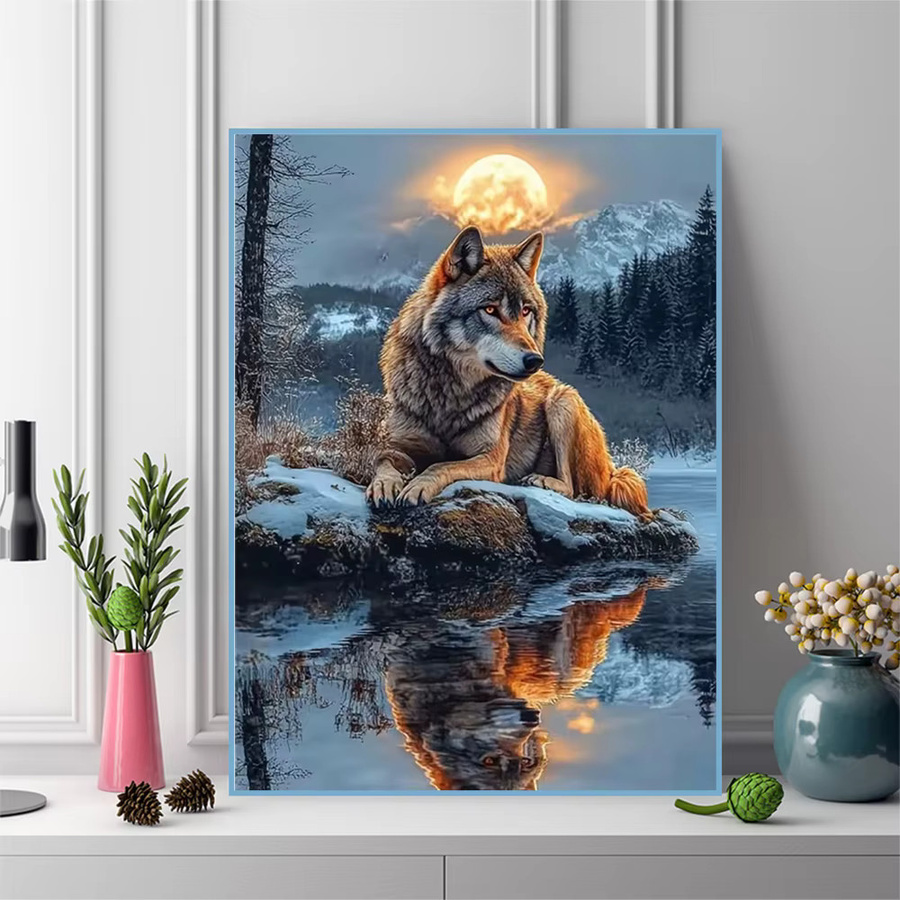 Momoart 5D-Diamantgemälde Wolf und Mond Bastelset, Mehrfarbig, B/H: 30 x 20 cm - Bild 3