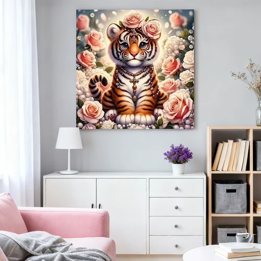 HUACAN Diamant-Mosaik-Set mit Tier- und Blumenmotiven, rund, mehrfarbig, DIY-Set für Wandbilder - Bild 3