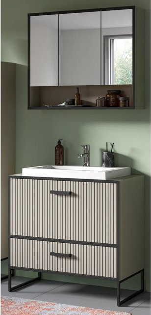 Inn.Furn Badmöbel Set Scana in Sand mit Waschbecken und Spiegelschrank, B/T/H: 80 x 48 x 192 cm - Bild 1