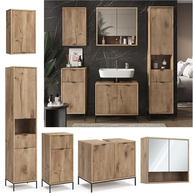 Vicco Badmöbel-Set Eliza in Viking Oak, 5-teiliges modernes Badezimmer-Set aus Spanplatte und MDF, Farbe Eiche Braun - Bild 1