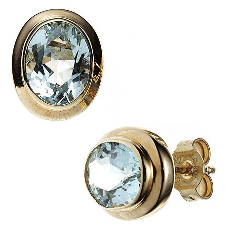 Colfem Ohrstecker oval, 585 Gelbgold, Aquamarin, hellblau, Unisex - Bild 1