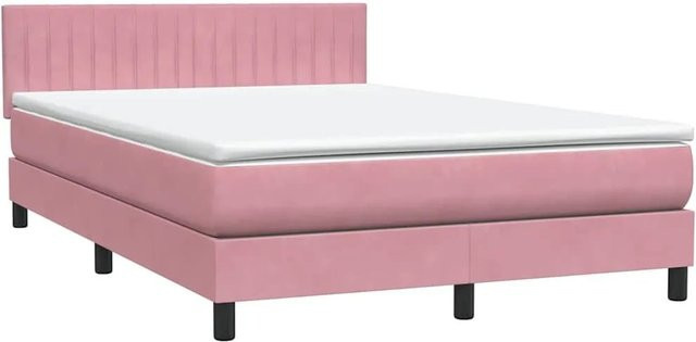 vidaXL Boxspringbett mit Matratze in Rosa, Hybrid-Design mit Taschenfederkern und Samtbezug, B/T/H: 140 x 210 x 78 cm - Bild 1