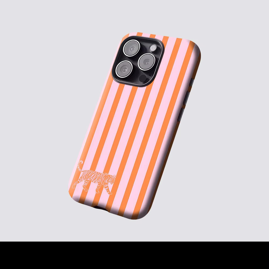 Aurbe Matte 2-in-1 MagSafe Hülle mit Film für iPhone 17 16 15 14 Plus Pro Max, Stoßfeste Hartschale, Rosa-orange gestreifter Tiger - Bild 2