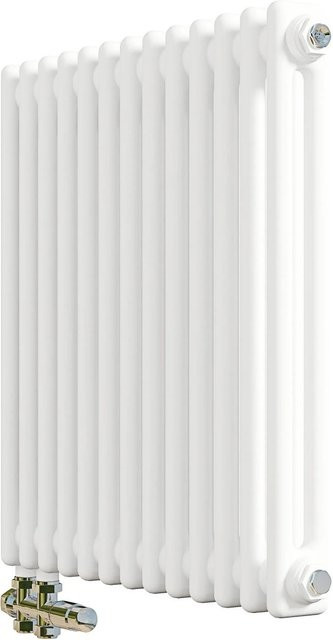 AICA Traditioneller Heizkörper im Gusseisenstil mit 2 Spalten und Seitenanschluss, Weiß, Höhe: 60,5 cm, Breite: 60,0 cm - Bild 1