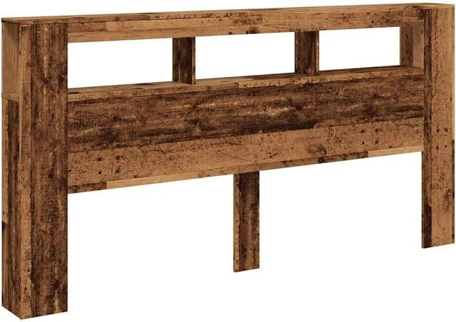 vidaXL LED-Kopfteil in Altholz-Optik aus Holzwerkstoff mit USB-Ladeport, Braun, B: 200 cm, T: 18,5 cm, H: 103,5 cm - Bild 1
