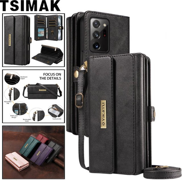Rote Ledertasche als Flip Wallet Phone Cover für Samsung Galaxy Note 8 9 10 Plus 20 Ultra A10 A20 A30 A40 A50 A70 mit Multi-Kartensteckplatz und Reißverschluss - Bild 1