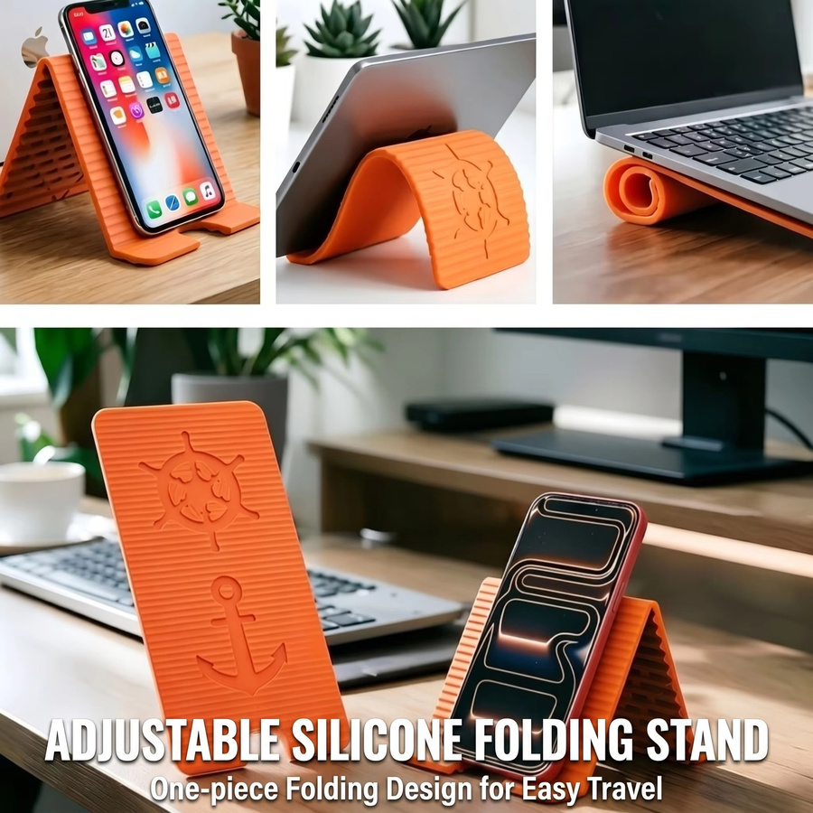 VUUV Silikon Handyhalter zusammenklappbar und verstellbar, tragbarer Ständer für Tablets und Smartphones, Orange - Bild 2