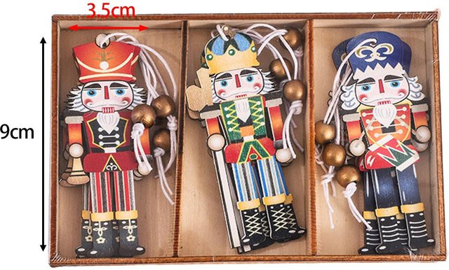 9er Set Holz Nussknacker Anhänger als Weihnachtsornamente in Mehrfarbig, Klassische Nussknacker Figuren für die Weihnachtsdekoration - Bild 1