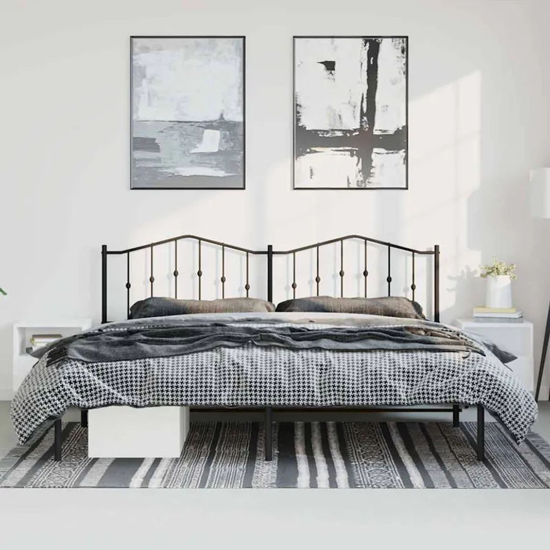 Vidaxl Metall-Bettgestell mit Kopfteil im Industrial-Stil, Schwarz, B: 193 cm, T: 203 cm - Bild 3