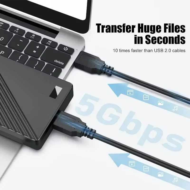 BAPPSUS USB 3.0 auf USB 3.0 Verlängerungskabel Dual USB-A für Hochgeschwindigkeits-Datenübertragung, Schwarz - Bild 2