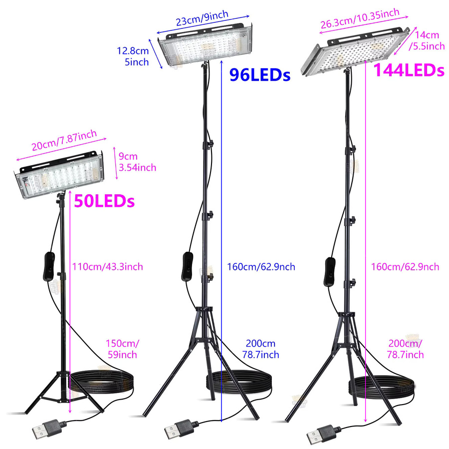 Faltbarer LED Arbeitsleuchten-Flutlichtstrahler mit Stativ und USB-Anschluss, 6000K Kaltweiß, Schwarz - Bild 2