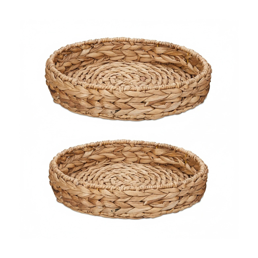 Relaxdays Tabletts aus Wasserhyazinthe und Eisen in Natur, geflochten, Farbe Braun, B/T/H: 25 cm x 25 cm x 5 cm und 32 cm x 32 cm x 7 cm - Bild 2