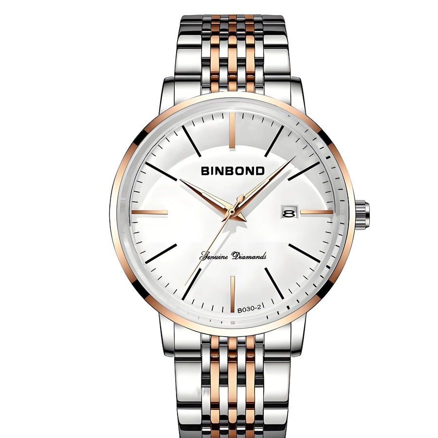 BINBOND Armbanduhr Quarz, Edelstahl, Bicolor, Weiß, Herren - Bild 7