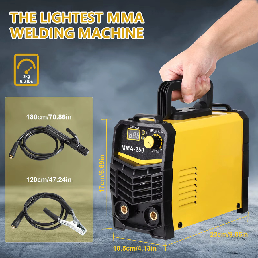 TKKEACE Tragbares Mini-Schweißgerät 250 A, IGBT MMA-250 Inverter-Schweißgerät für Heim-DIY-Lichtbogenschweißen in Gelb - Bild 2
