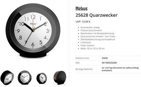 Mebus Wecker, Quarz, Schwarz - Bild 1