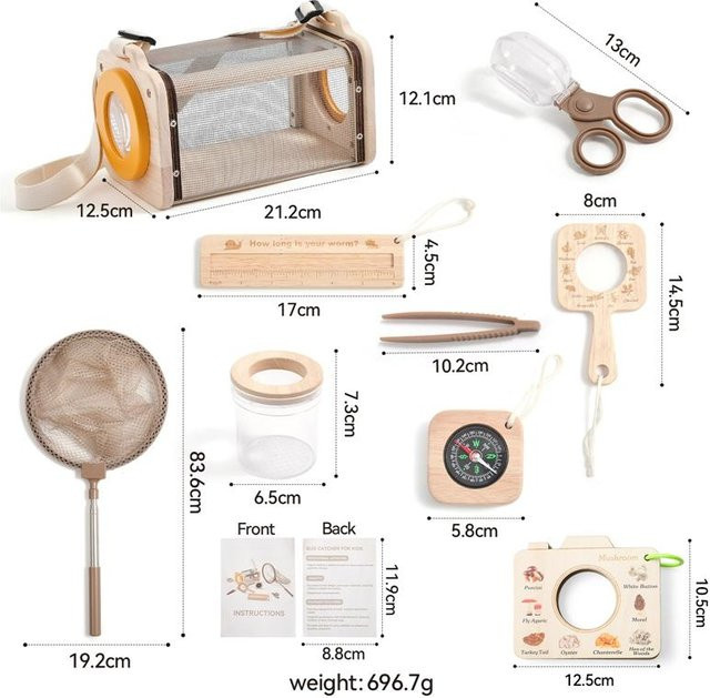 Binchi Outdoor Product Kinder Holz Outdoor Abenteuer Set, Insektenbox Käferfänger mit Schmetterlingsnetz, Pädagogisches Spielzeug - Bild 1