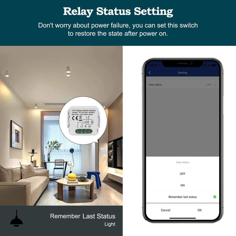 GIRIER Tuya Smart ZigBee 3.0 Schaltmodul 16A DIY Universalrelais in Weiß mit 2-Wege-Steuerung und Alexa-Kompatibilität für deine Heimautomatisierung - Bild 3