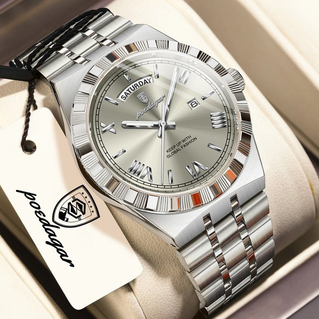 POEDAGAR Armbanduhr Edelstahl, Quarz, Silber, Herren - Bild 1