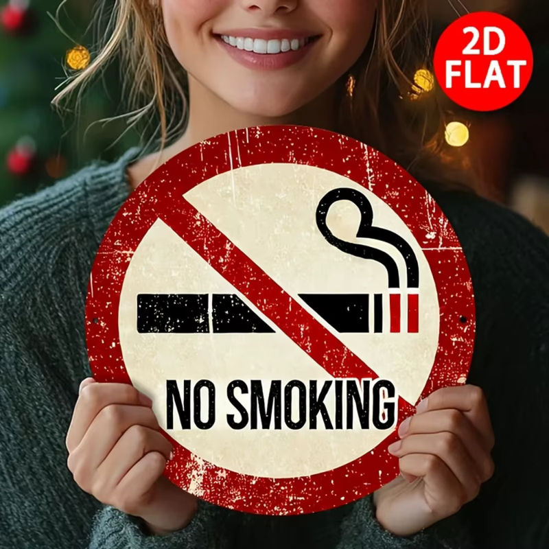 Hello Young No Smoking Vintage Eisenschild rund aus Metall in Weiß, Durchmesser: 20,3 cm - Bild 3