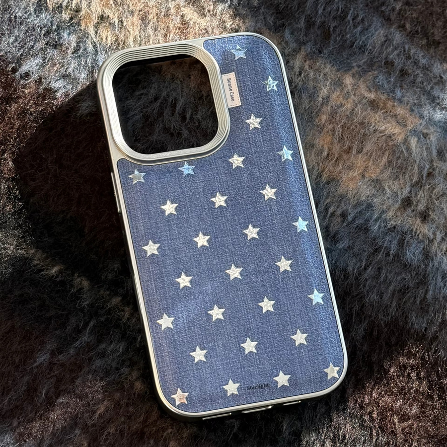 Stoßfeste Leder Handyhülle mit vergoldeten Sternen und silbernem Rand für dein iPhone 12 bis iPhone 17 Pro Max Plus in Gold, Silber oder Blau - Bild 4