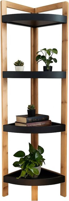 Relaxdays Eckregal aus Bambus in Schwarz mit 4 Ablagen, H x B x T: 105,5 x 23 x 23 cm - Bild 1
