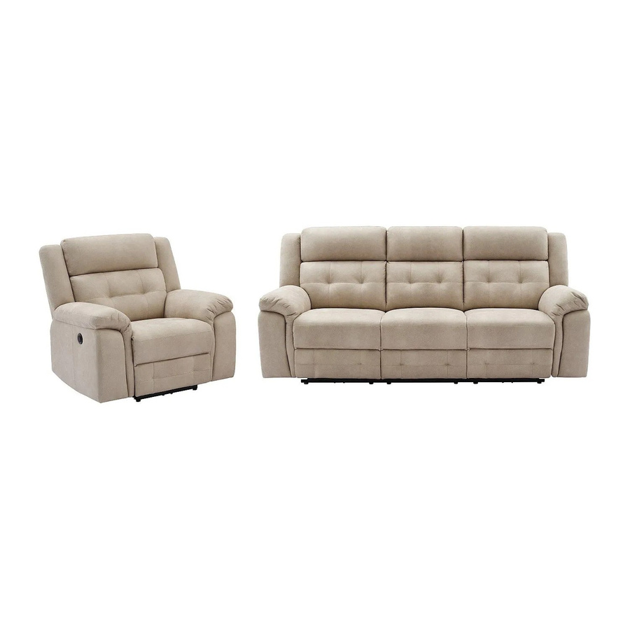 Vente-unique Couchgarnitur Ortiano in Beige mit 3-Sitzer Relaxsofa und Relaxsessel aus Mikrofaser, Breite: 223 cm, Breite Sessel: 103 cm - Bild 2