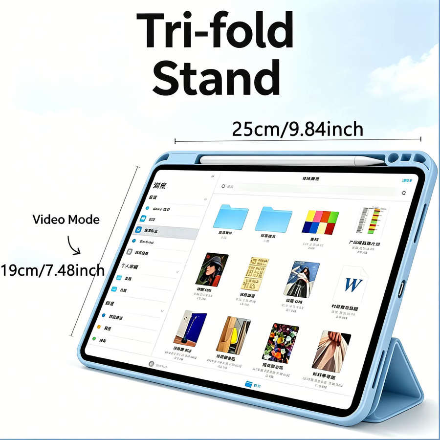 Tzion Silikon Flip Smart Cover Hülle für iPad Pro und iPad Air 10. und 11. Generation mit Stifthalter und Auto Schlaf-Wach-Funktion in Blau - Bild 3
