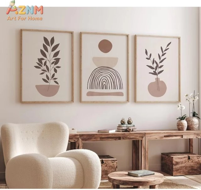 Potdemiel Boho Kunstposter-Set mit abstrakten geometrischen Motiven in Beige aus Papier - Bild 1