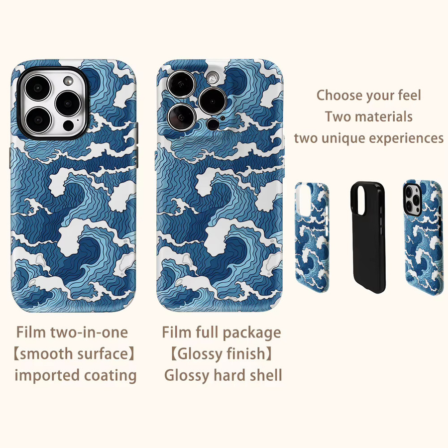 Potdemiel Handyhülle mit blauem Ozeanwellen-Design für iPhone 11 bis iPhone 18 Pro Max Plus, doppelschichtiger Rückseitenschutz - Bild 3