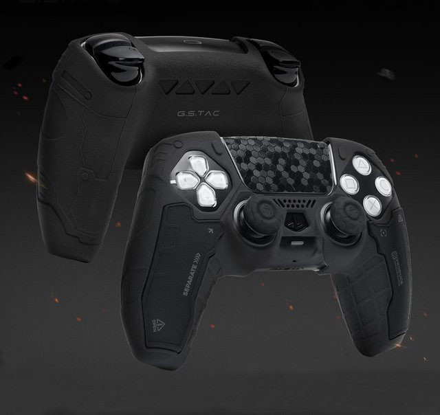 Mecha Mattes Silikon Schutz-Set für Sony DualSense 5 PS5 Controller inklusive Griffkappen und Daumensticks in Schwarz - Bild 1