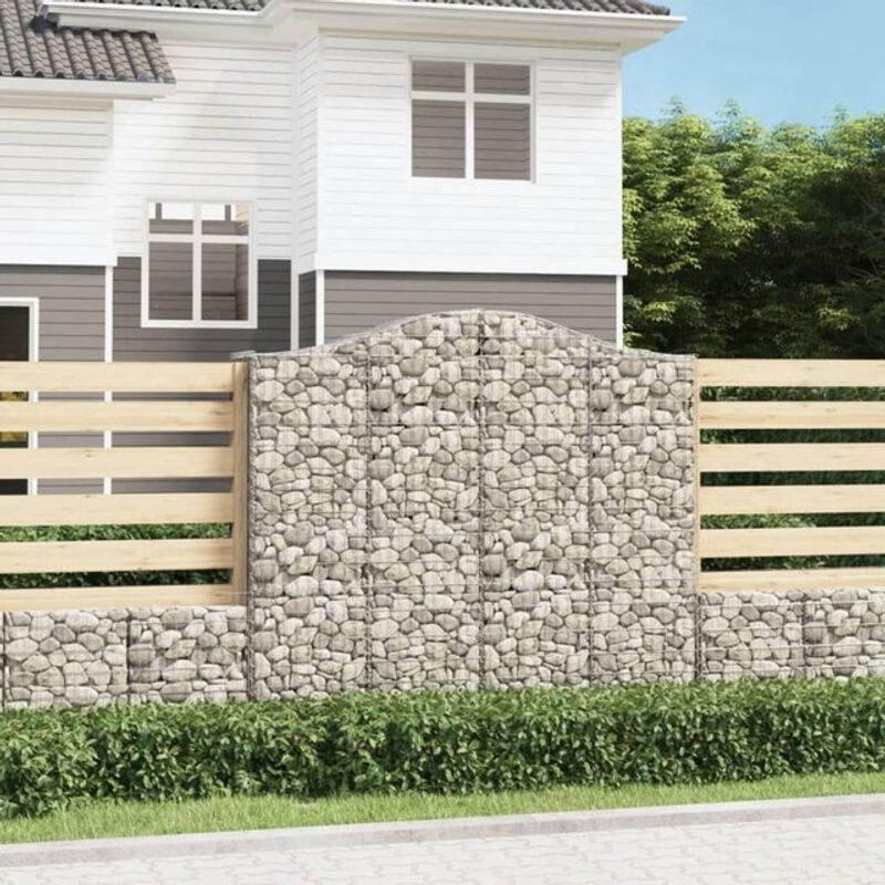 Vidaxl Gabionen mit Hochbogen aus verzinktem Eisen in Silber, 2 Stück, B/T/H: 200 x 50 x 180/200 cm - Bild 1