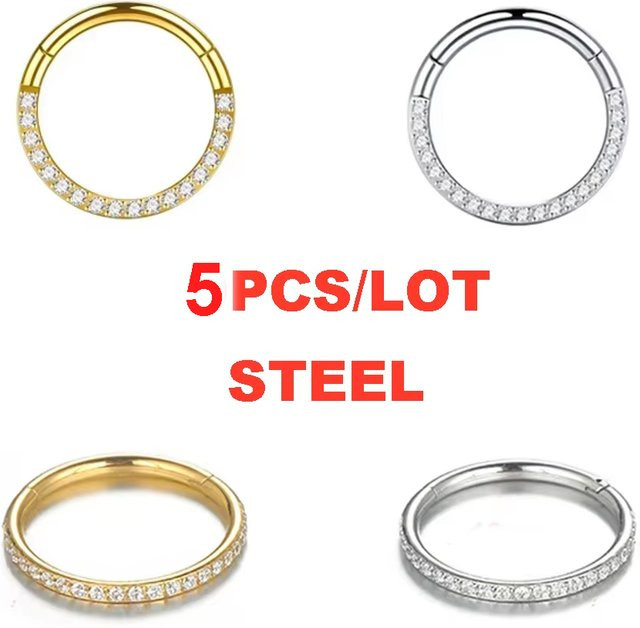 PiercingWholesale Nasenringe, Edelstahl, Zirkonia, Gold, 5 Stück - Bild 1
