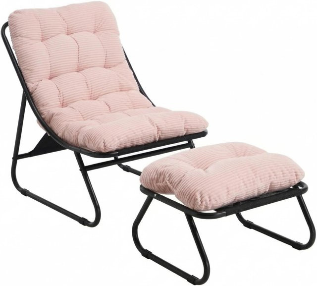 Outdoor-Lounge-Sessel mit Hocker und Polsterkissen in Rosa und Schwarz aus Stahl und Polyester - Bild 1