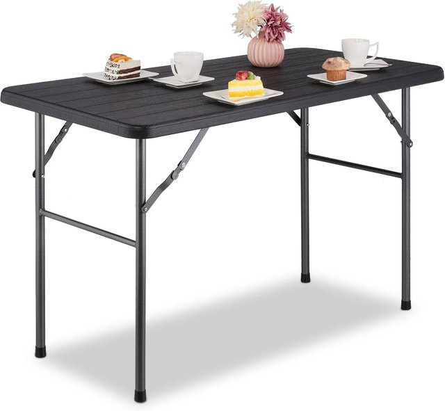 Relaxdays Gartentisch klappbar in Schwarz mit Holzmuster, B/T/H: 118 x 60 x 74 cm - Bild 1