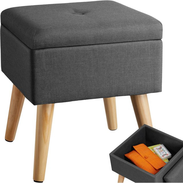 tectake Elva Sitzhocker mit Stauraum, quadratisch, gepolstert, Dunkelgrau, Leinenoptik, B/T/H: 32,5 x 32,5 x 36,5 cm - Bild 1
