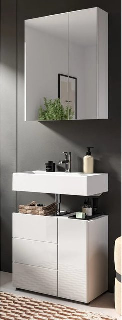 Inn.Furn Badmöbel-Set Larik 2-teilig Weiß Hochglanz mit Spiegelschrank und Waschbeckenunterschrank B/H: 60 x 190 cm - Bild 1
