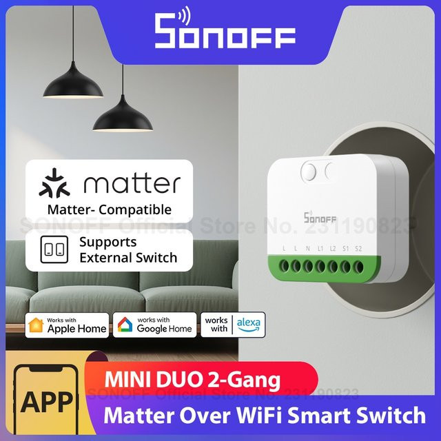 SONOFF MINI DUO 2-Gang Matter Smart Switch mit WiFi und Dual-Load Control in Weiß - Bild 1