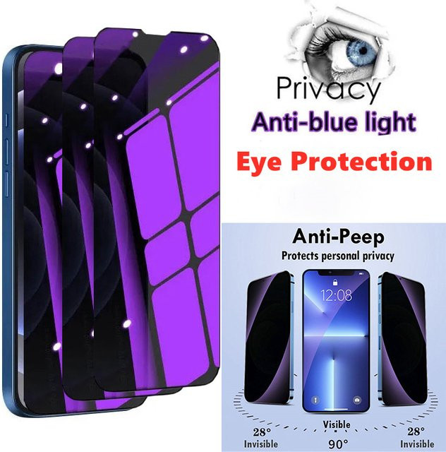 Anti-Blaulicht-Sichtschutz aus gehärtetem Glas für Apple iPhone 15 Pro Max 14 Plus 13 12 Mini 11, Transparent - Bild 1