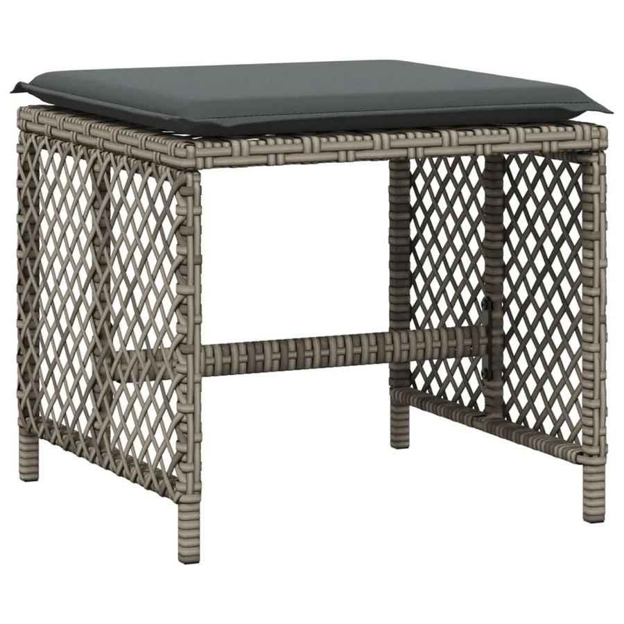 vidaXL Gartenhocker Set aus 4 Stück in Grau mit Kissen aus Poly Rattan und Metall, B/T/H: 41 x 41 x 36 cm - Bild 2