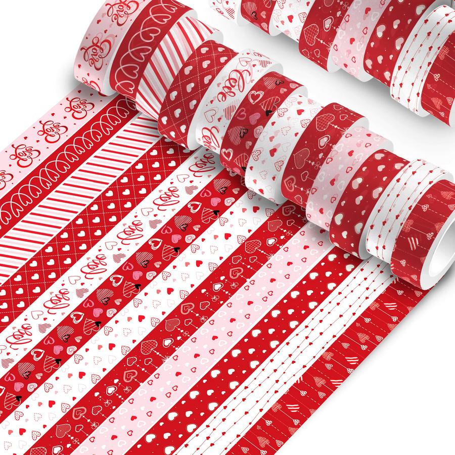 12er Set Washi Tape mit Love Heart Design in Rot für DIY-Handwerk, Scrapbooking und Geschenkverpackungen - Bild 4