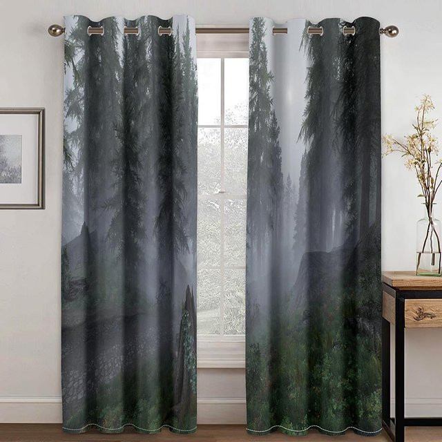 Yiran Furniture Schattenvorhang Frühlingswald Flusslandschaft in Grün, 2 Paneele mit Ösen, transparent, B: 140 cm, H: 160 cm - Bild 1