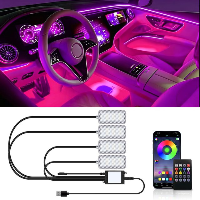 WUMFIRE Neon-LED Auto-Innenraum-Ambientebeleuchtung mit RGB-Farben, App- und Musiksteuerung sowie Fernbedienung via WiFi und USB - Bild 1