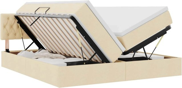 vidaXL Bett mit Kopfteil und LED-Lichtleisten in Creme, B/T: 200 x 200 cm - Bild 1
