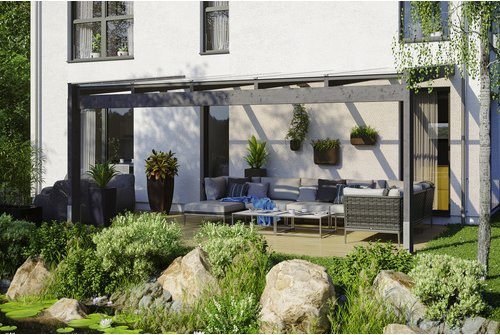 SKANHOLZ Terrassenüberdachung Novara in Grau mit Polycarbonat-Dach und Wandmontage, Breite: 557 cm - Bild 1