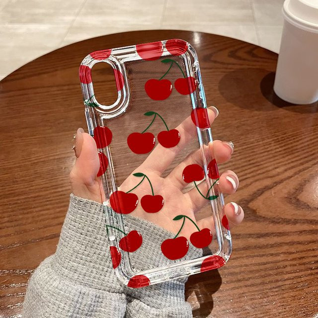 Transparente Silikon Handyhülle mit Cherry-Design für iPhone Modelle von SE 2020 bis iPhone 15 Pro Max von AKABEILA - Bild 1