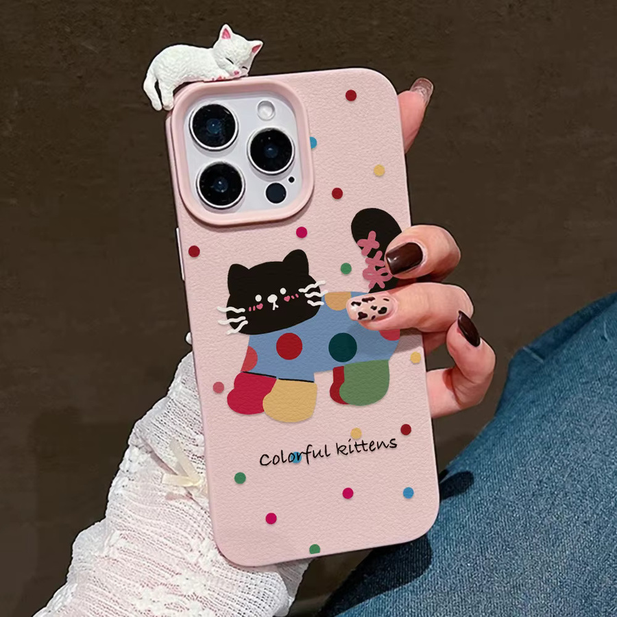 Stoßfeste iPhone Schutzhülle mit 3D-Katzen-Lychee-Muster in Multicolour - Bild 1