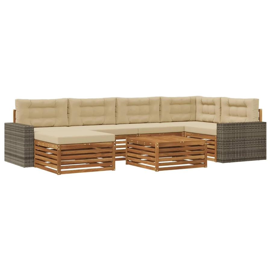 vidaXL Outdoor-Sofagarnitur aus Akazienholz mit 7 Kissen in Natur und Beige, modernes Latten-Design mit Armlehnen - Bild 2