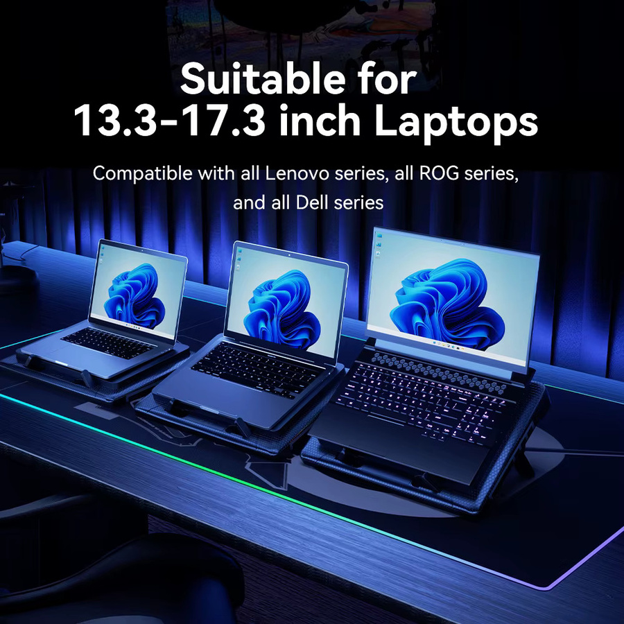 Llano V22 Laptop-Kühler in Schwarz mit RGB-Beleuchtung und 7 Stufen höhenverstellbar für Gaming-Laptops von 13,3 bis 17,3 Zoll - Bild 2