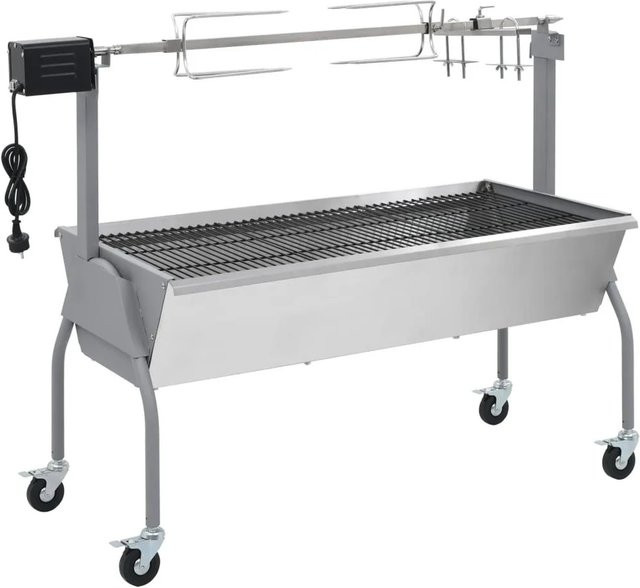 vidaXL Spanferkelgrill Metzgergrill mit Elektroantrieb für Holzkohle und Briketts, Grau - Bild 1